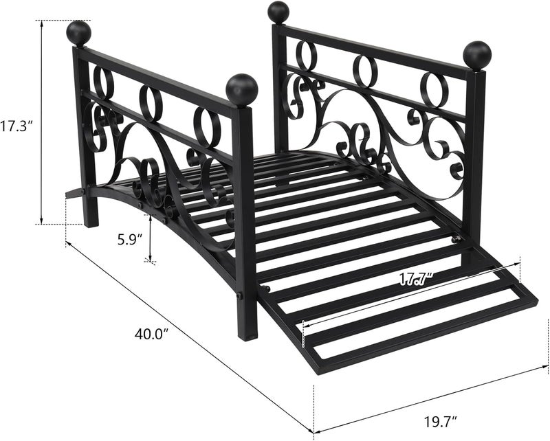 Kcelarec Outdoor Metal Arch Garden Bridge with Safety Siderails, Decorative Footbridge, Delicate Scrollwork & Corner Spheres for Stream - Image 4